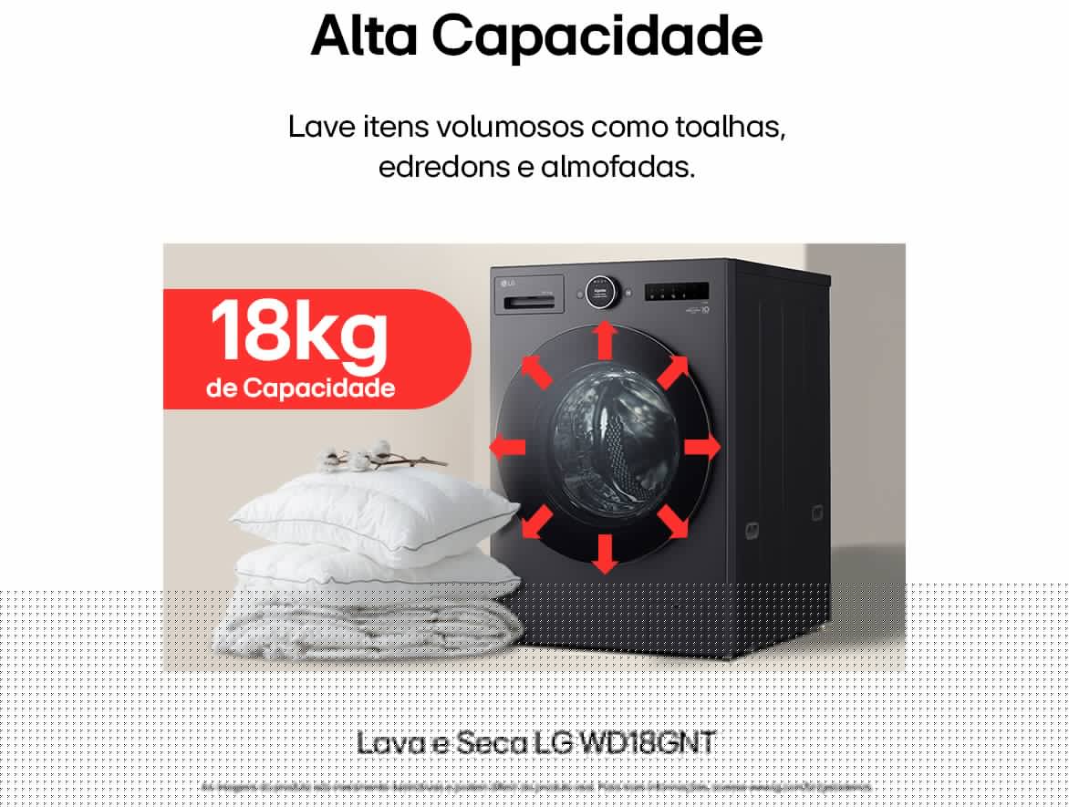 Lava e Seca Smart LG 18kg WD18GNT Motor Inverter Direct Drive Água Fria e Quente Black Inox - foto 3