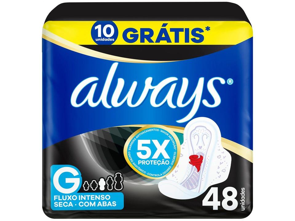 Absorvente Always Noite Seca com Abas Fluxo Intenso 48 Unidades