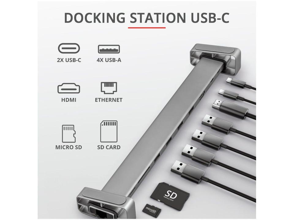 Adaptador USB Multiportas 10 em 1 HDMI - 10cm Trust Dalyx 23417 - 11