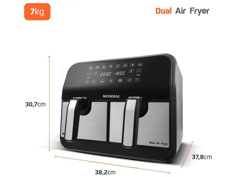 Air Fryer Mondial Dual Duplo Cesto Preto e Inox 8L com Timer AFD-01-BI - 12
