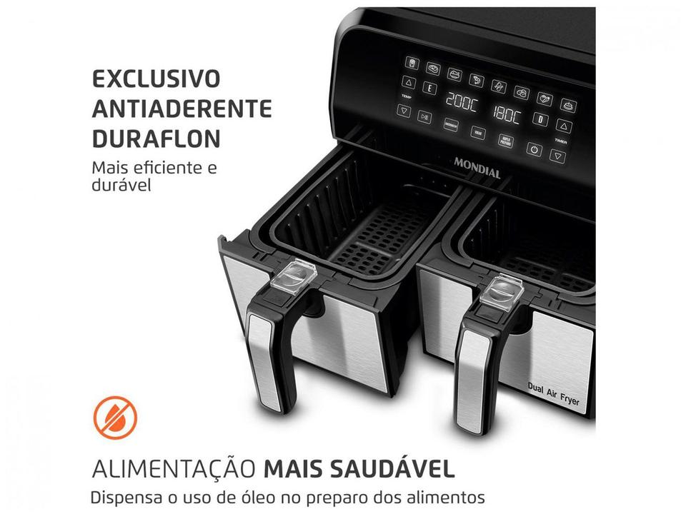 Air Fryer Mondial Dual Duplo Cesto Preto e Inox 8L com Timer AFD-01-BI - 8