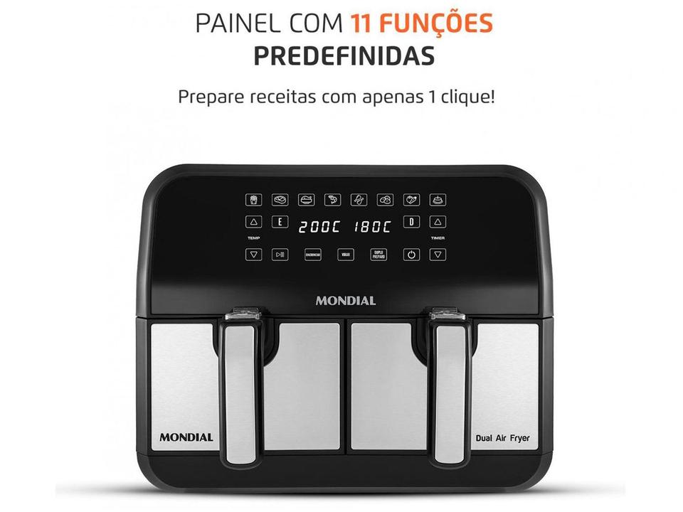 Air Fryer Mondial Dual Duplo Cesto Preto e Inox 8L com Timer AFD-01-BI - 10