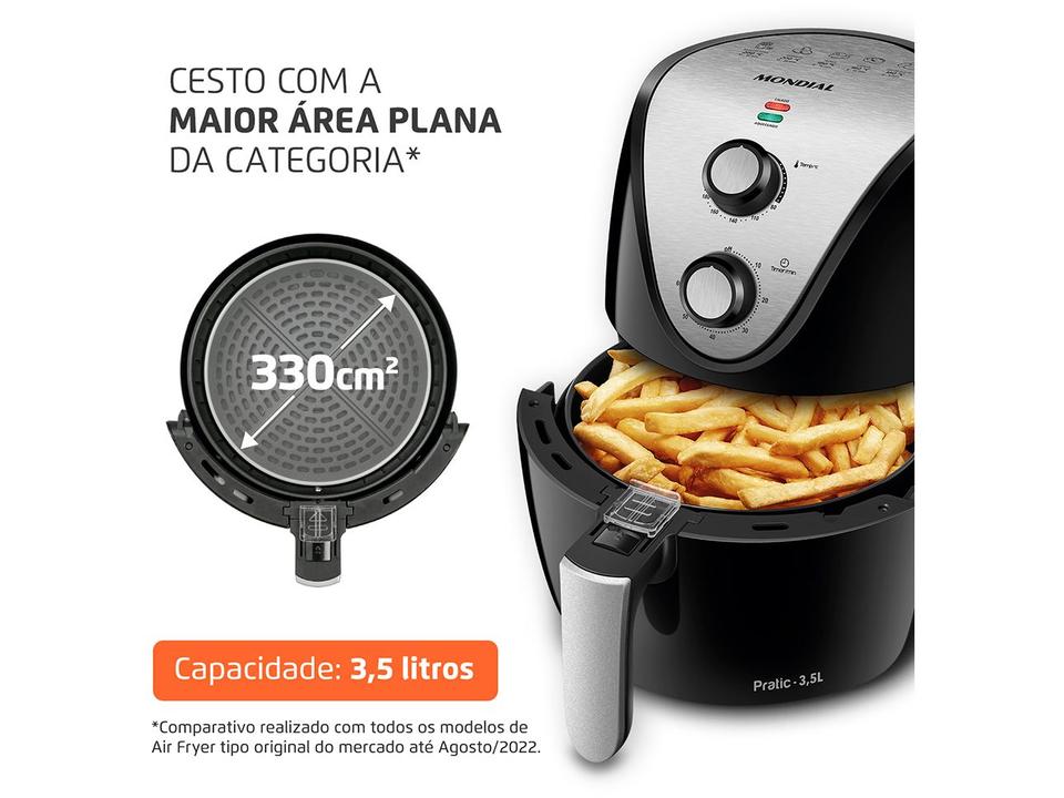 Air Fryer Mondial Family-IV AF-30I Preto e Inox 3,5L com Timer - 3