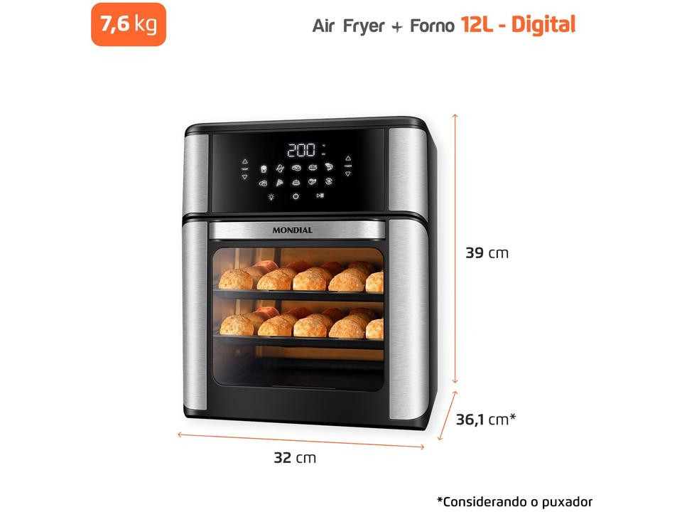 Air Fryer Mondial Forno Oven AFON-12L-BI Preto e Inox 12L - 9
