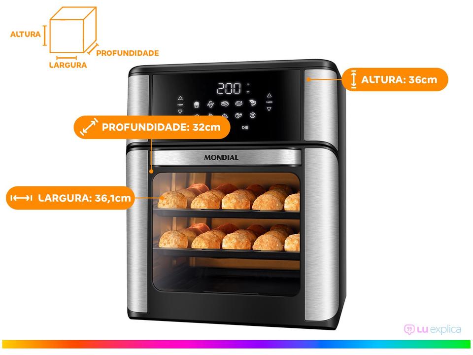 Air Fryer Mondial Forno Oven AFON-12L-BI Preto e Inox 12L - 16
