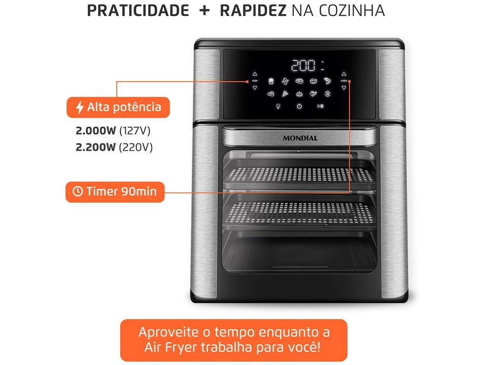 Air Fryer Mondial Forno Oven AFON-12L-BI Preto e Inox 12L - 8