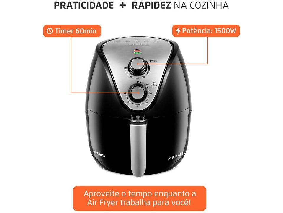 Air Fryer Mondial Pratic AF-30-I Preto e Inox 3,5L com Timer - 7