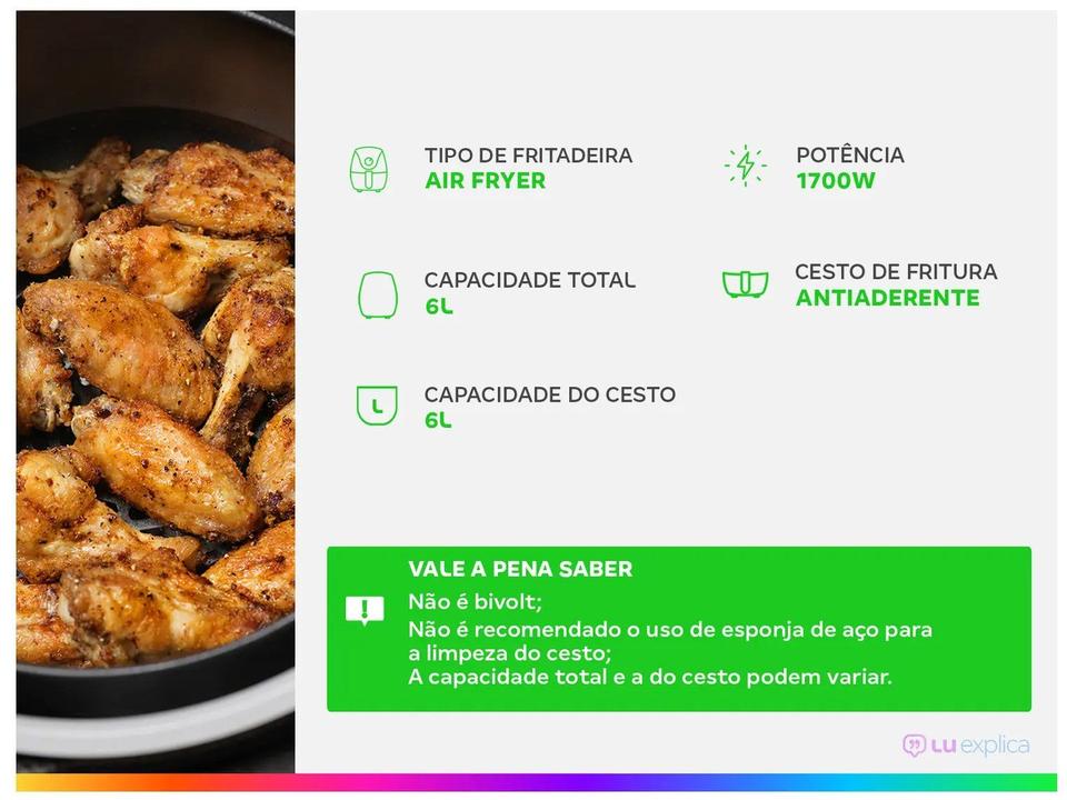 Air Fryer Oster DiamondTech CKSTAF60WDDF Preto e Prata com Timer 6L - 1