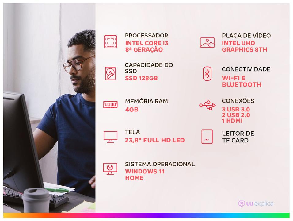 All in One Multilaser UB845 Intel Core i3 8145U 4GB 128GB SSD LED 23,8" Full HD Windows 11 - 1