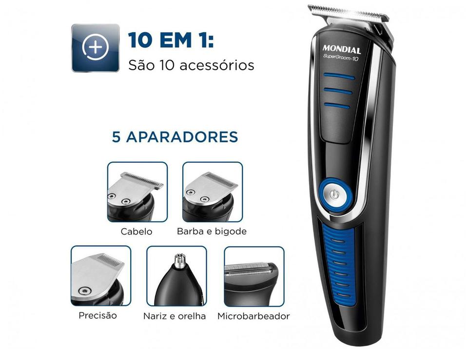 Aparador de Pelos Mondial Super Groom 10 em 1 - 1 Velocidade com Acessórios - Bivolt - 8