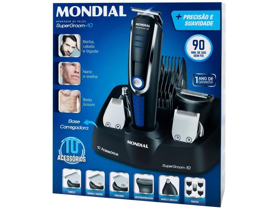 Aparador de Pelos Super Groom 10 BG-03 Mondial 6W Bivolt Preto e Azul - 25