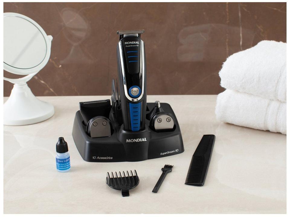 Aparador de Pelos Super Groom 10 BG-03 Mondial 6W Bivolt Preto e Azul - 7