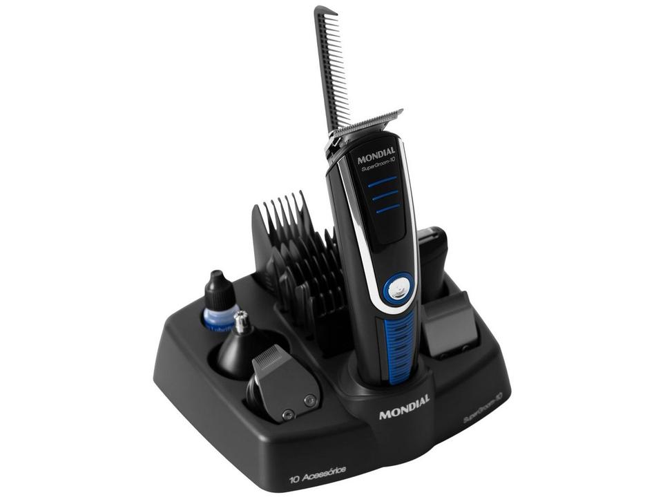 Aparador de Pelos Super Groom 10 BG-03 Mondial 6W Bivolt Preto e Azul - 10