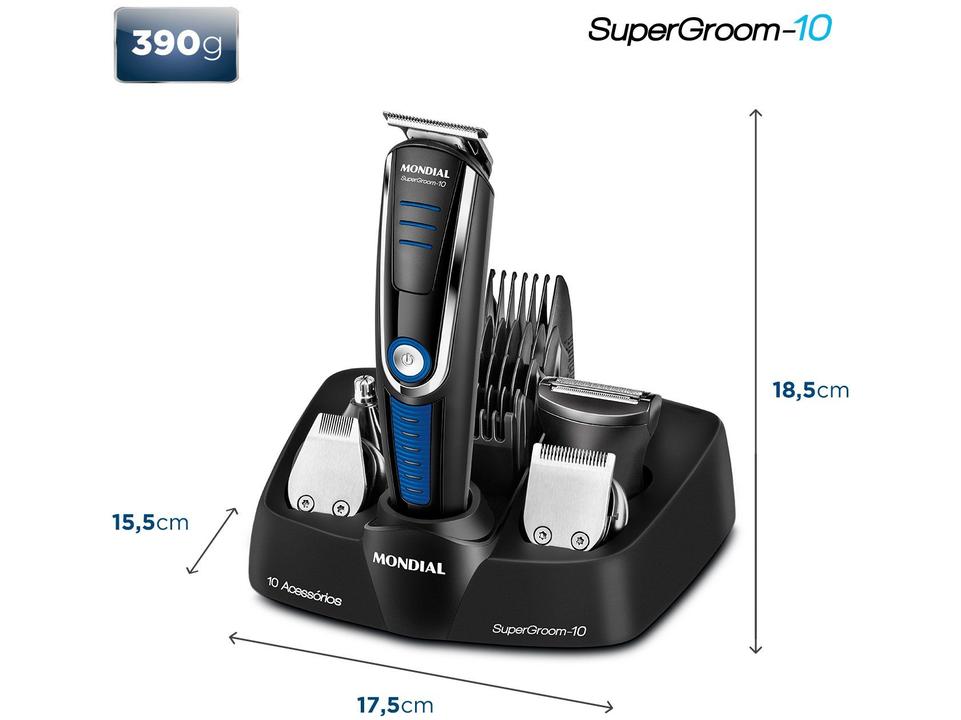Aparador de Pelos Super Groom 10 BG-03 Mondial 6W Bivolt Preto e Azul - 6