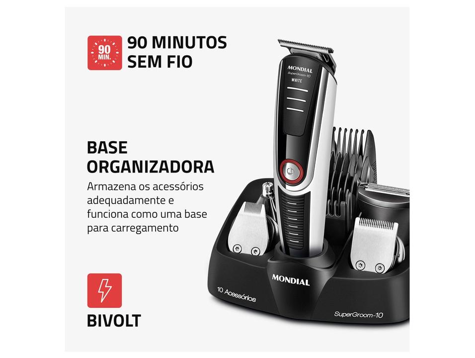 Aparador de Pelos Super Groom 10 BG-08 Mondial 6W Bivolt Preto e Branco - 5