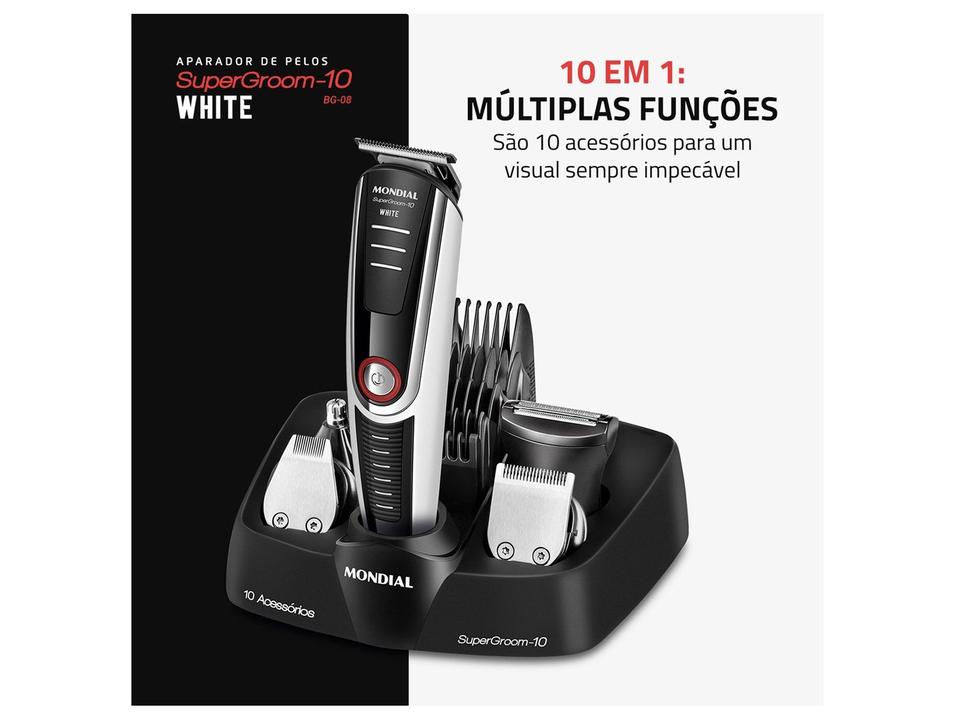 Aparador de Pelos Super Groom 10 BG-08 Mondial 6W Bivolt Preto e Branco - 1
