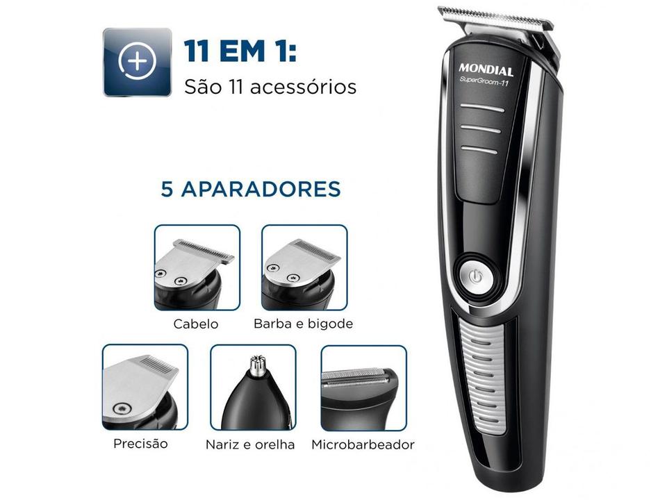 Aparador de Pelos Super Groom 11 BG-05 Mondial 6W Bivolt Preto e Prata - 3