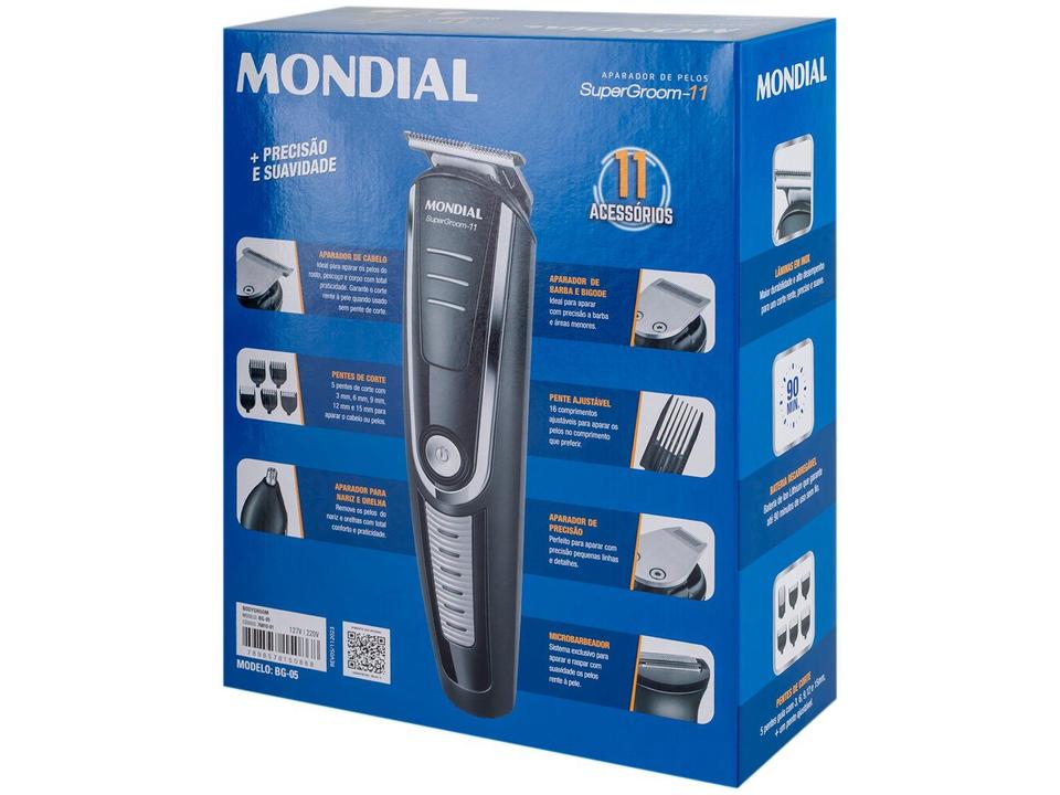 Aparador de Pelos Super Groom 11 BG-05 Mondial 6W Bivolt Preto e Prata - 16