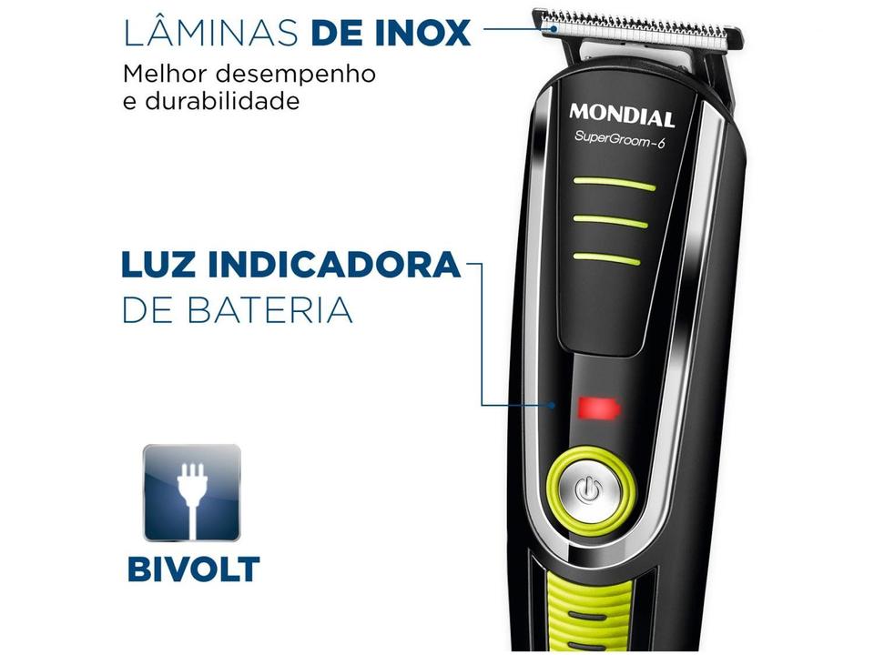Aparador de Pelos Super Groom 6 BG-04 Mondial 6W Bivolt Preto e Verde - 4