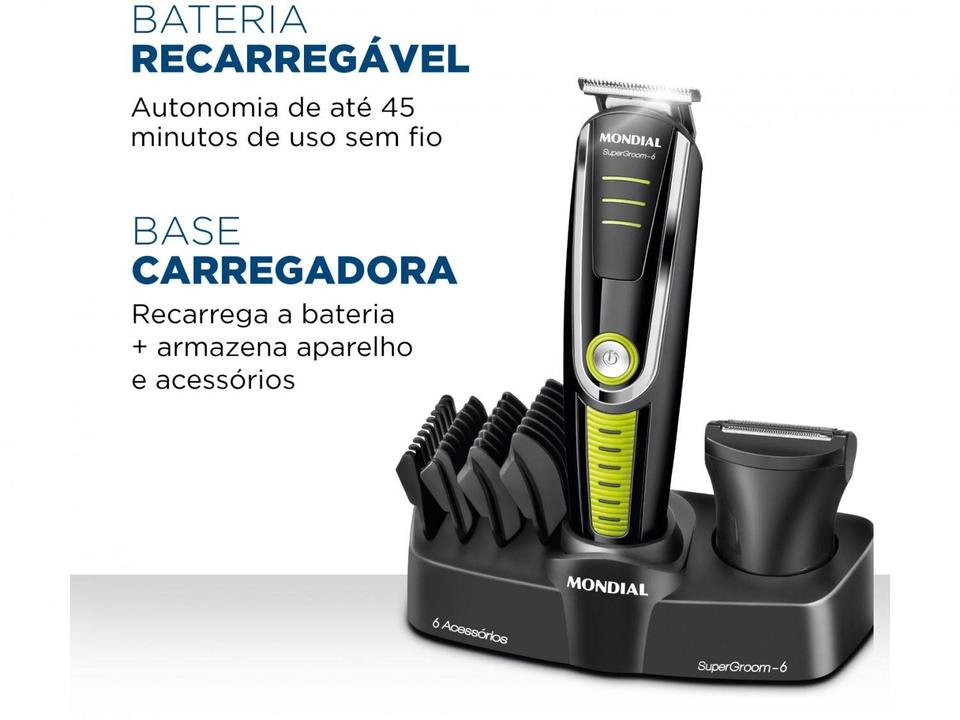 Aparador de Pelos Super Groom 6 BG-04 Mondial 6W Bivolt Preto e Verde - 3