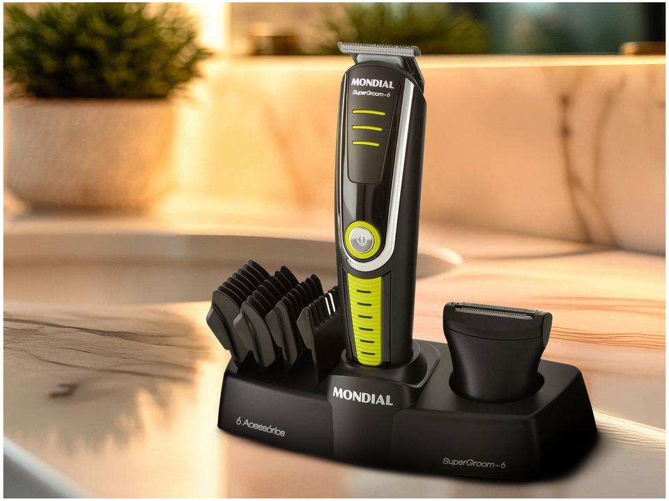 Aparador de Pelos Super Groom 6 BG-04 Mondial 6W Bivolt Preto e Verde - 5