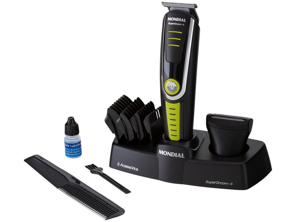 Aparador de Pelos Super Groom 6 BG-04 Mondial 6W Bivolt Preto e Verde - 6