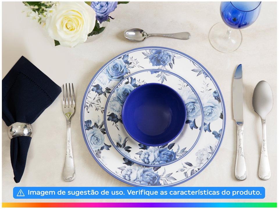 Aparelho de Jantar 12 Peças Alleanza Cerâmica Branco e Azul Redondo Antique - 1