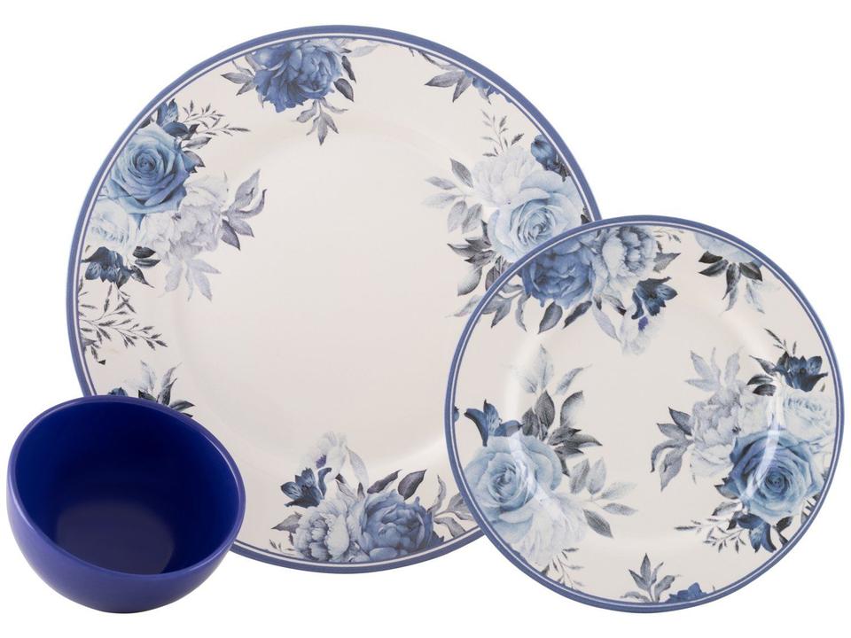 Aparelho de Jantar 12 Peças Alleanza Cerâmica Branco e Azul Redondo Antique - 2
