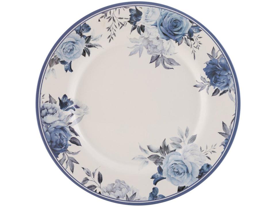 Aparelho de Jantar 12 Peças Alleanza Cerâmica Branco e Azul Redondo Antique - 5
