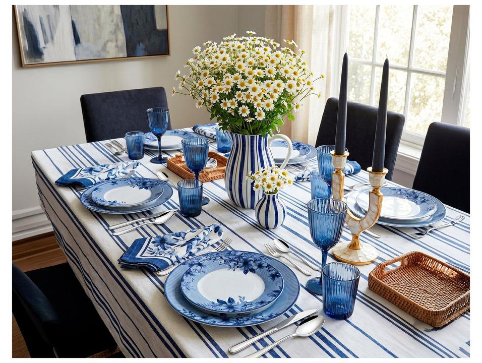 Aparelho de Jantar 20 Peças Tramontina Redondo de Porcelana Branco e Azul Lavínia - 1