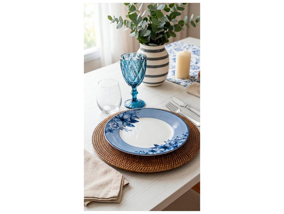 Aparelho de Jantar 20 Peças Tramontina Redondo de Porcelana Branco e Azul Lavínia - 4