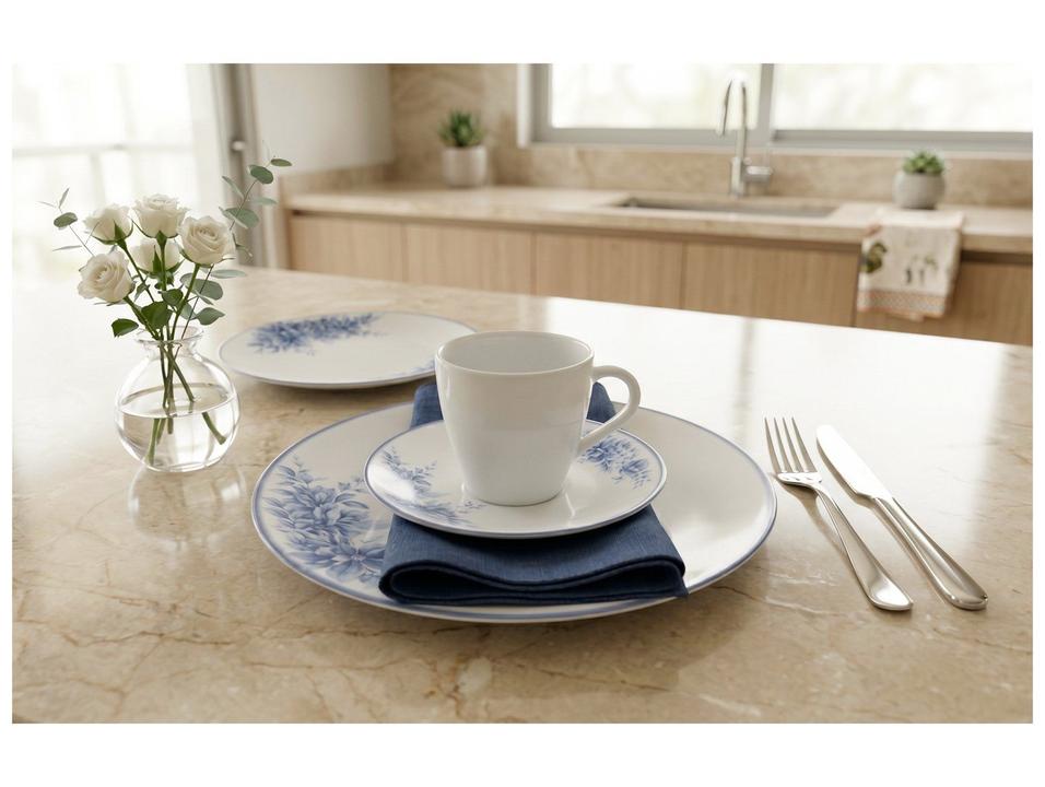Aparelho de Jantar 20 Peças Tramontina Redondo de Porcelana Branco e Azul Royal - 1