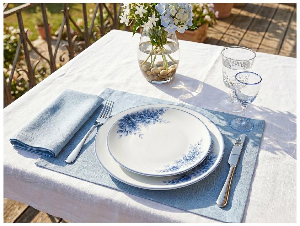 Aparelho de Jantar 20 Peças Tramontina Redondo de Porcelana Branco e Azul Royal - 4