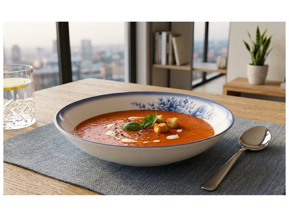 Aparelho de Jantar 20 Peças Tramontina Redondo de Porcelana Branco e Azul Royal - 3