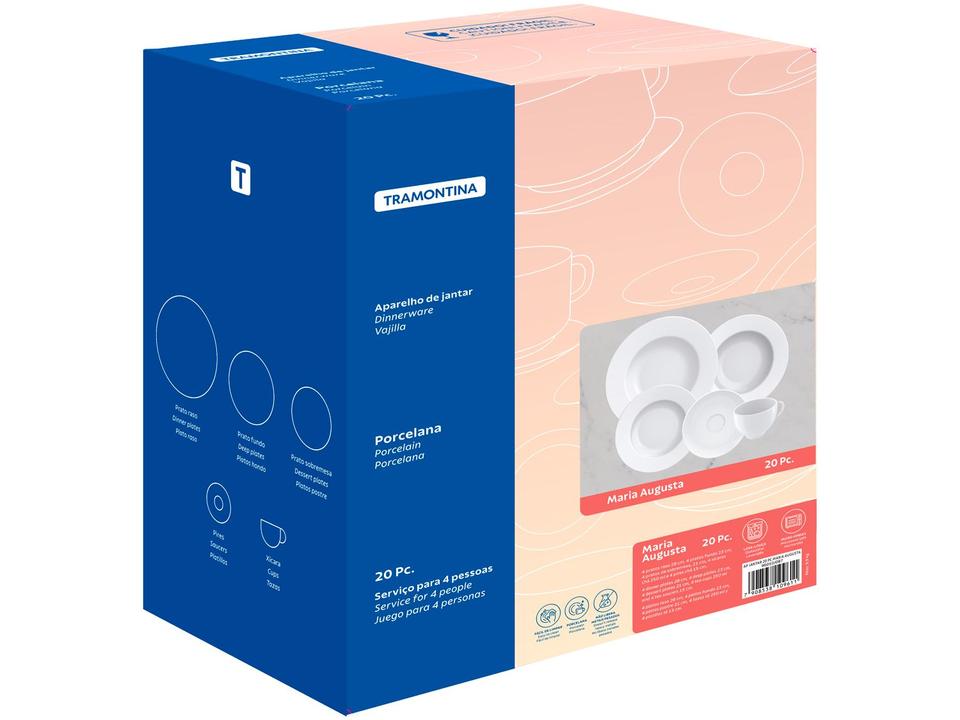 Aparelho de Jantar 20 Peças Tramontina Redondo Porcelana Branco Maria Augusta - 5