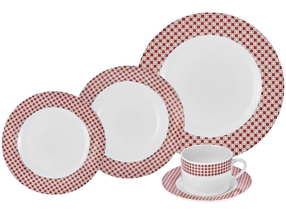 Aparelho de Jantar Chá 20 Peças Hauskraft - Porcelana Branco e Vermelho Redondo Fernanda - 1
