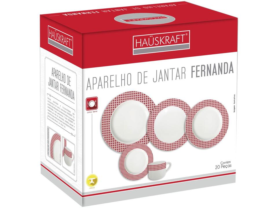 Aparelho de Jantar Chá 20 Peças Hauskraft - Porcelana Branco e Vermelho Redondo Fernanda - 2