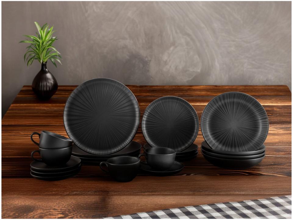 Aparelho de Jantar Chá 20 Peças Oxford Redondo Cerâmica Preta Onix - 1