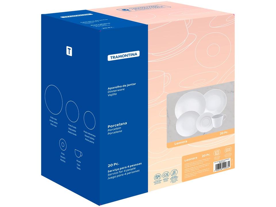 Aparelho de Jantar Chá 20 Peças Tramontina Redondo Porcelana Branco Leonora - 3