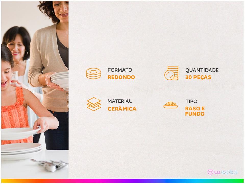 Aparelho de Jantar Chá 30 Peças Biona Cerâmica Redondo Rosa Donna AE30-5160 Oxford - 2