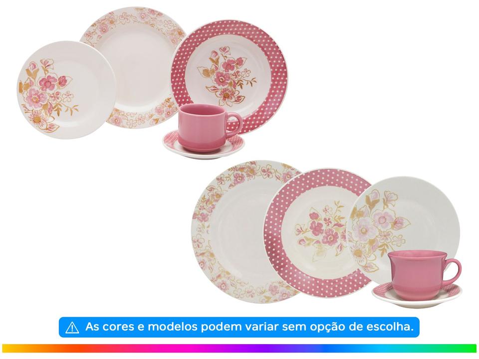 Aparelho de Jantar Chá 30 Peças Biona Cerâmica Redondo Rosa Donna AE30-5160 Oxford - 1