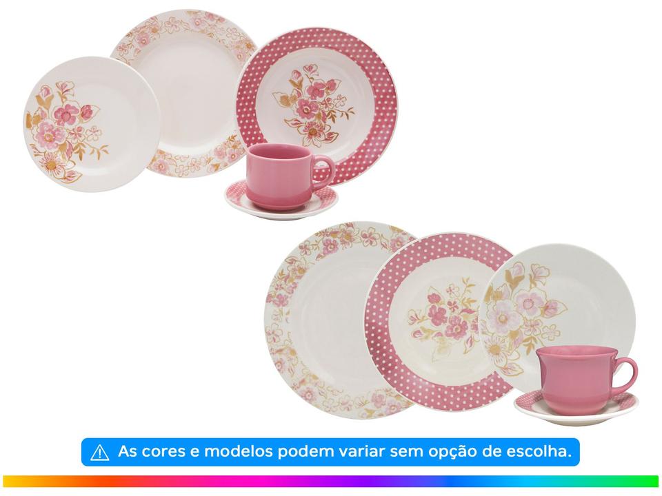 Aparelho de Jantar Chá 30 Peças Biona - Cerâmica Redondo Rosa Donna AE30-5160 - 1