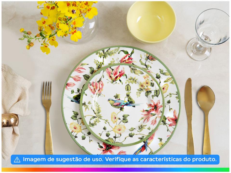 Aparelho de Jantar Chá e Café 12 Peças Alleanza Cerâmica Branco e Verde Redondo Harmony - 1