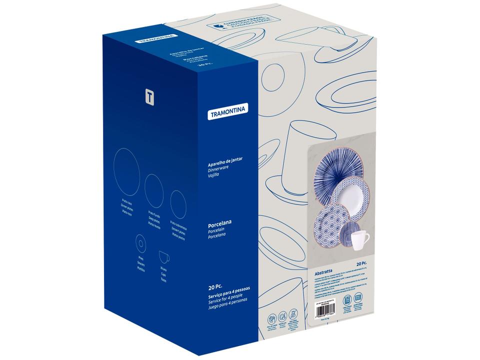 Aparelho de Jantar Chá e Café 20 Peças Tramontina Redondo de Porcelana Branco e Azul Abstratta 96589048 - 4