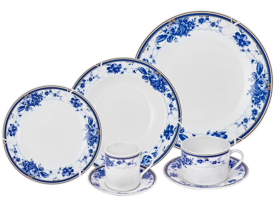 Aparelho de Jantar Chá e Café 42 Peças Hauskraft - Porcelana Branco e Azul Redondo Aline - 1