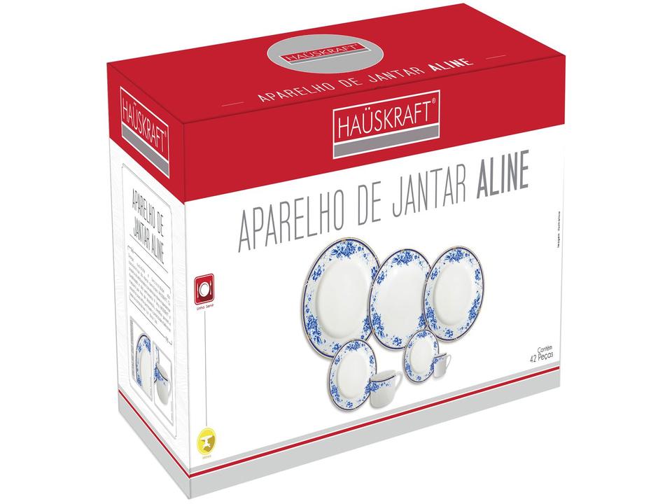 Aparelho de Jantar Chá e Café 42 Peças Hauskraft - Porcelana Branco e Azul Redondo Aline - 2