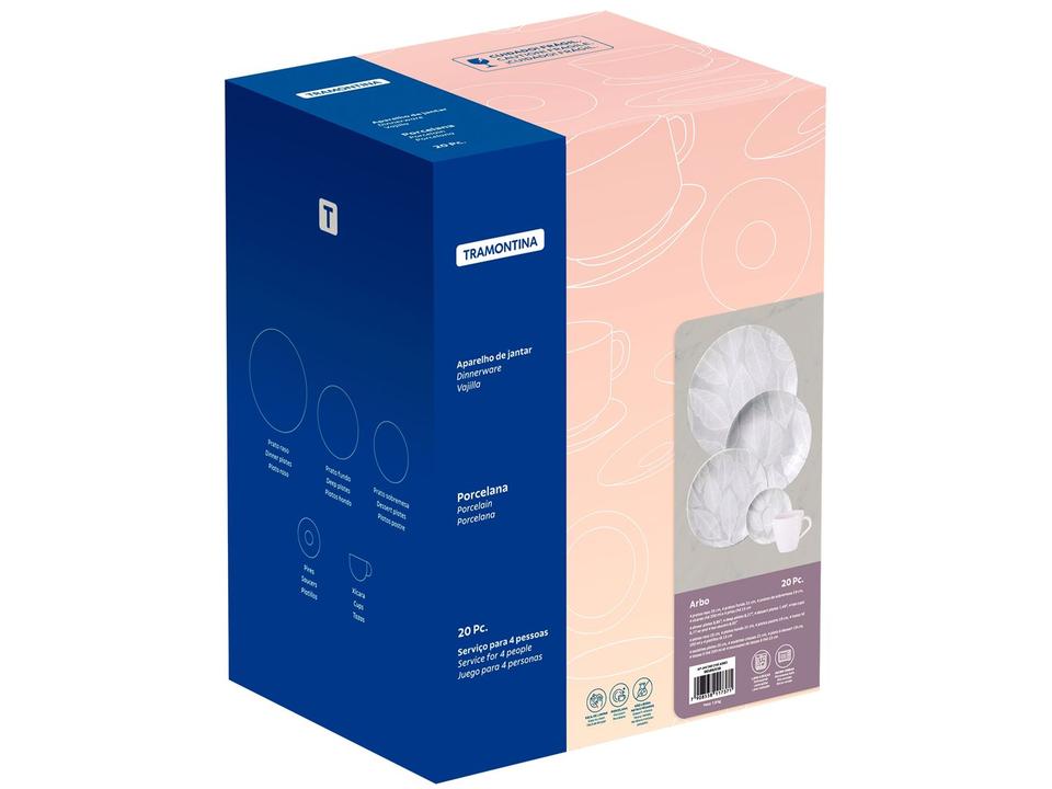 Aparelho de Jantar e Cappuccino 20 Peças Tramontina Redondo de Porcelana Cinza Arbo 96589038 - 4