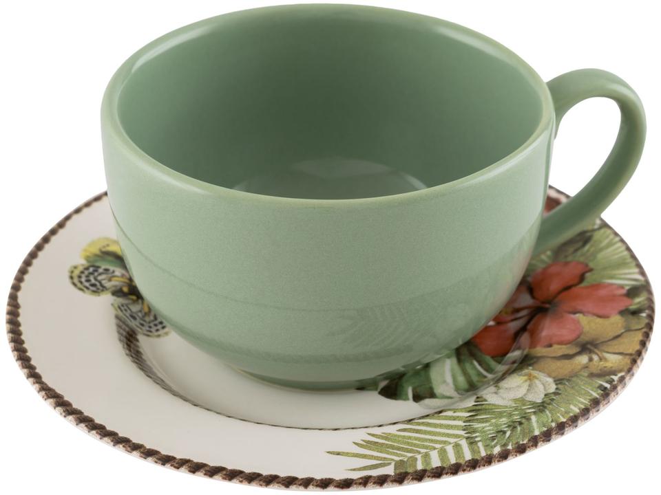 Aparelho de Jantar e Chá 20 Peças Alleanza Cerâmica Branco e Verde Trópicos - 12