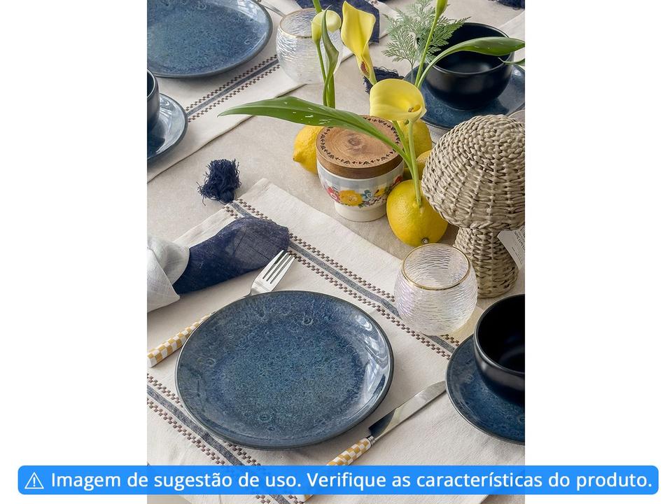 Aparelho de Jantar e Chá 20 Peças Alleanza Cerâmica Redondo Cerâmica Azul e Preto Albânia - 1