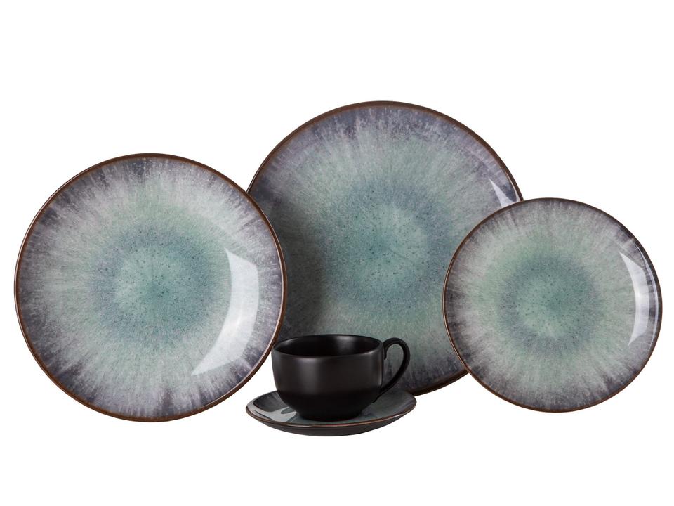 Aparelho de Jantar e Chá 20 Peças Alleanza Redondo Cerâmica Faiança Azul Tye Dye - 2